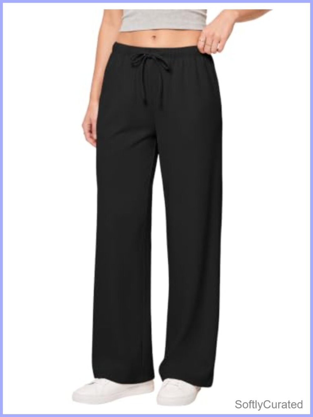 Womens Wide Leg Crepe Pants Pull-On Work Trousers with Pockets